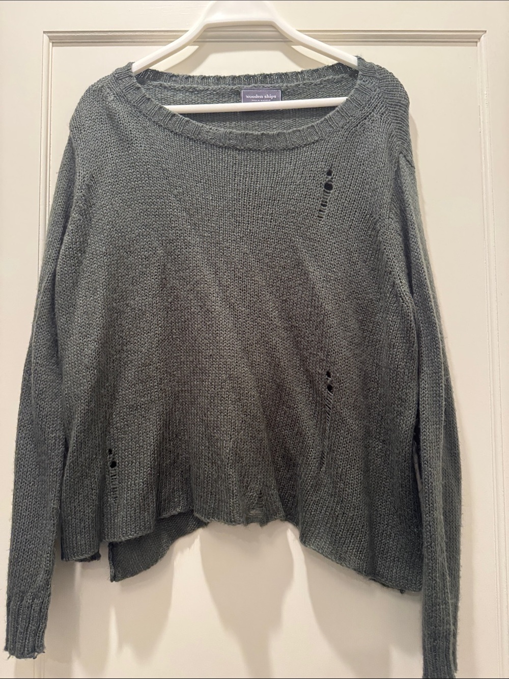Wooden Ships Distressed Crewneck Sweater - olive green